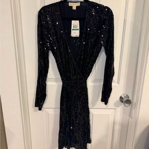 Michael Kors Black Sequin Long Sleeve Dress